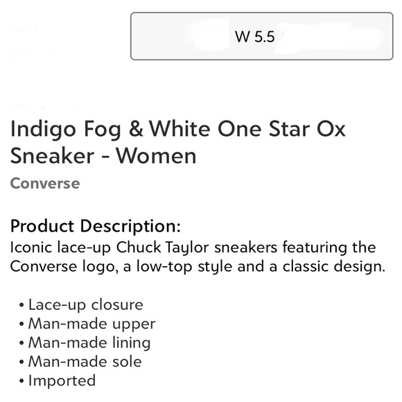 Converse Indigo Fog & White One Star Ox Sneakers Women’s Size 5.5 New in Box - Picture 6 of 6